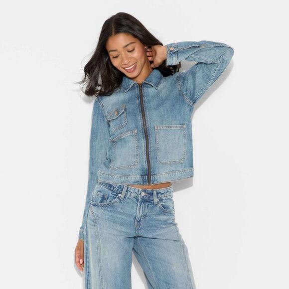 Open Box - Wild Fable - Women's Denim Utility Jacket - Wild Fable Light Bl Blue - Picture 2 of 3